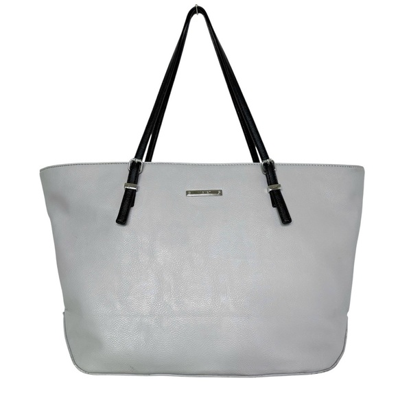 NINE WEST Vintage 90s Y2K faux leather light grey minimalist neutral tote bag - Picture 1 of 16